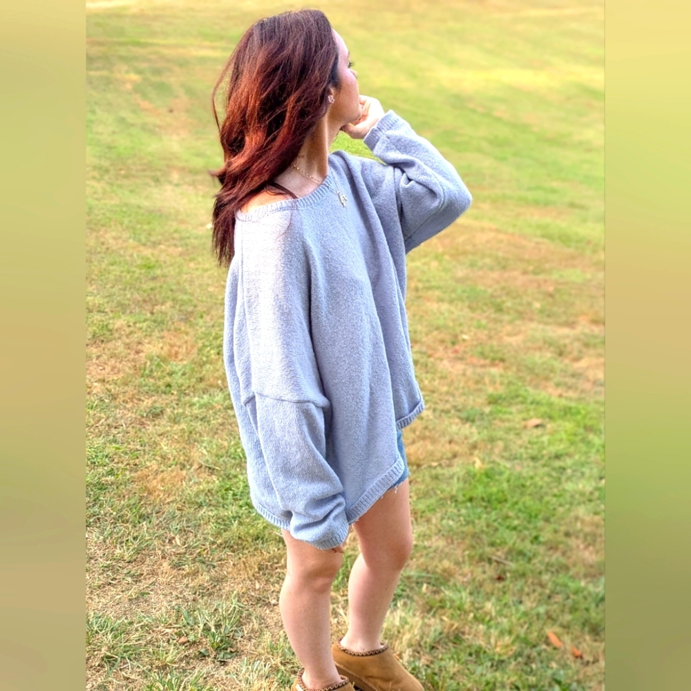 Pink Lily Powder Blue Crew Neck Sweater